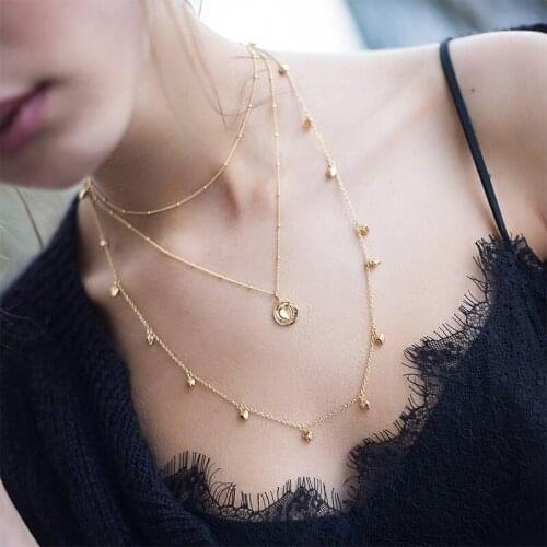 3 Pcs/ Set Classic Wafer Heart Love Bell Chain Pendant Multilayer Necklace Lady Exquisite Party Wedding Golden Necklace Set