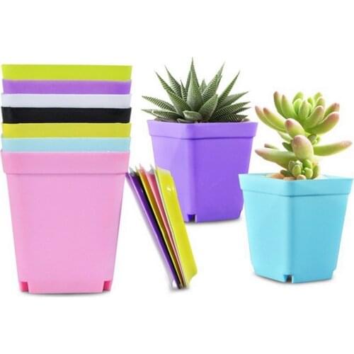 300sets Bonsai Planters Plastic Table Mini Succulents Plant Pots and Plate Gardening Vase Square Flower Pot Colorful WA0586