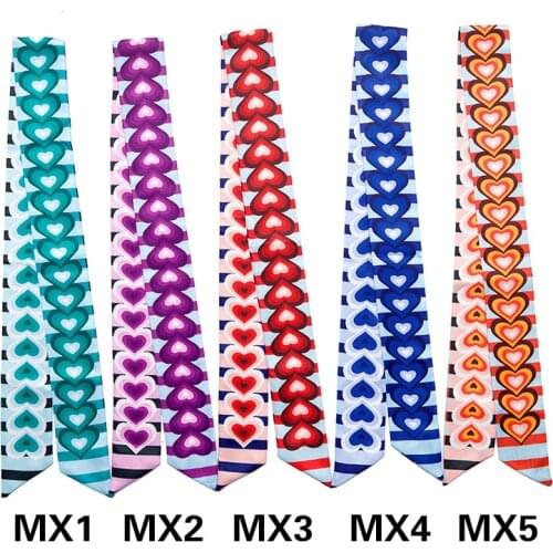 5*100cm Length Small Heart Print Silk Luxury Brand Scarf Bag Ribbons Fashion Head Scarfs Small Long Scarves Wholesale