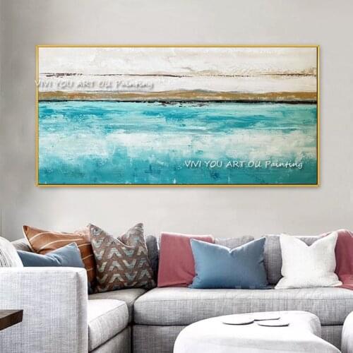 Abstract Landscape Blue Grey Clouds Canvas Ocean Oil Painting Handmade Modern Wall Art Pictures for Living Room Bedroom Aisle
