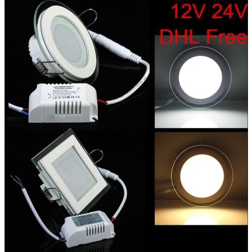 AC/DC 12V 24V Glass LED Panel light 6W 9W 12W 18W 24W led ceiling recessed Glass downlight round panel light 10pcs/lot DHL Free