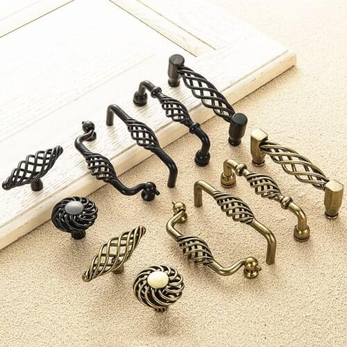 American Vintage Antique Hollow Out Birdcage Handles Bronze Cabinet Handles Drawer Knobs Wardrobe Door Pullers Furniture Handle