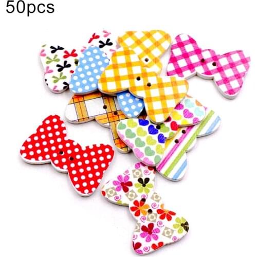 50Pcs Bow Tie Shape Mixed Color 2 Holes Wooden Button Crafts DIY Kids Clothing Accessories home decor Sewing Accessories