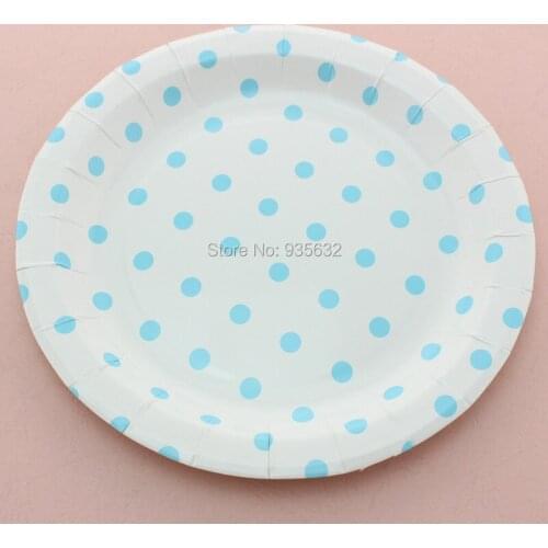 Free Shipping 108pcs Party Buffet Wedding Bridal Shower Tableware Blue Polka Dot 9" Round Paper Plates