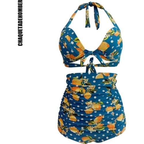 High Waist Bikinis 2021 Bohemian Wave point Printing Swimsuits Women Sexy Bandage Beachwear Sports Ribbed Bathing Suits Swimwear