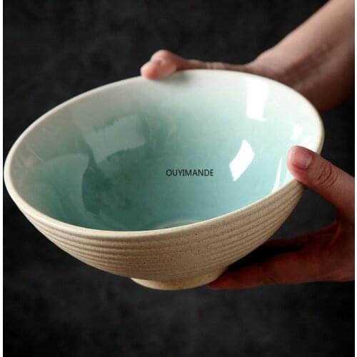 1000ml Chinese Retro Solid Color Large Ceramic Noodle Bowl Porcelain Salad Mixing Soup Bowl Kitchen Utensils