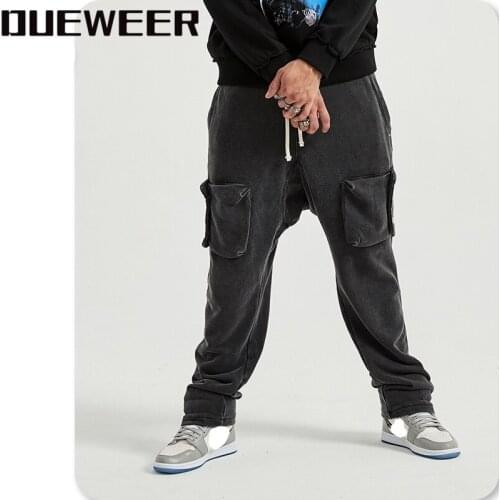 Dueweer Autumn Winter Super Heavy Industry Washed Retro Cargo Sweatpants Streetwear Mens Baggy Cargo Pants Hip Hop Drop Crotch