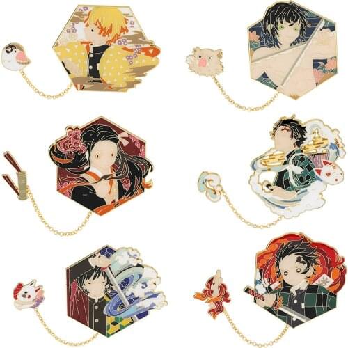 Demon Slayer Kimetsu no Yaiba Cosplay Cartoon Props Enamel Metal Badge Lapel Pin Alloy Backpack Brooch Accessories Jewelry Gifts