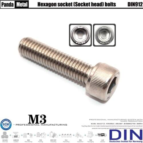 SUS304 stainless steel cylindrical head hexagon bolt German standard DIN912 bolt diameter M3 metric thread