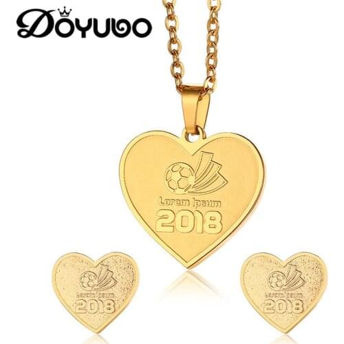 DOYUBO New Arrival Women Stainless Steel Jewelry Sets Gold Color 2018 Heart Shape Pendant Necklaces & Earrings Accessories DG004