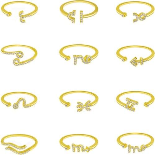 Twelve Constellation Crystal Open Ring Fashion Womens Adjustable Rings Wholesale Couple Gifts Birthday Valentines Day кольца