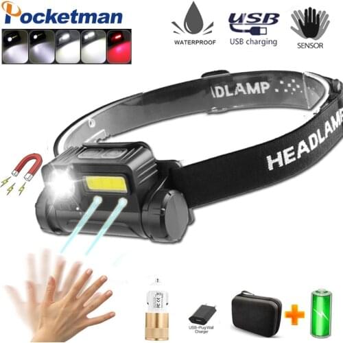 80000LM Sensor LED Headlamp with Side Magnet Headlight USB Rechargeable Head Flashlight Waterproof Fishing Lantern Camping Torch