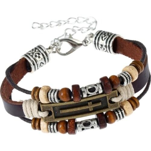 Christian Beaded Bracelet Religious Cross Pattern Unisex Jewelry Decoration Handmade Multi Layers Beads Charm Bangles Ornament