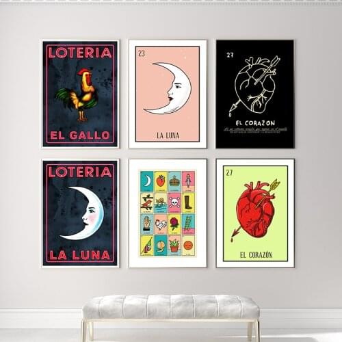 Mexican Folk Art Canvas Painting Black Heart Mexico Decoration Pictures El Corazón Posters Boho Style Prints Home Wall Decor