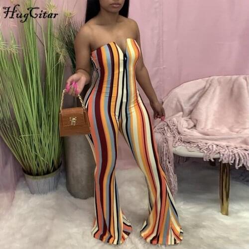 Hugcitar 2021 Sleeveless Multi-Color Backless Slash Neck Sexy Jumpsuit Summer Women Fashion Streetwear Outfits Club Romper