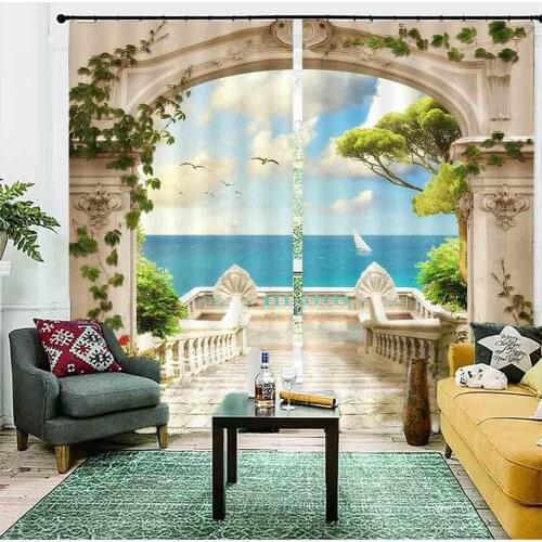 Beautiful Landscape Window Curtain For Living Room Kitchen Bedroom Cortinas Elegant Decoration
