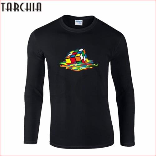 TARCHIA Colorful Mens Long Sleeve Fahion T-Shirt 100% Cotton Casual Tee Plus Size Rubiks Cube fashion new boy
