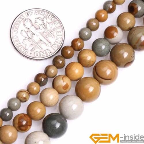 4mm 6mm 8mm Round Natural Yellow American Woldhorse Picture Jaspers Stone Semi Precious Beads For Jewelry Making 15 Inch