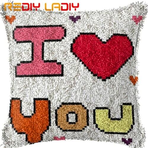 Latch Hook Cushion I Love You Pre-Printed Canvas Cushion Cover Acrylic Yarn Crochet Pillow Case Kits Hobby & Crafts Home Decor