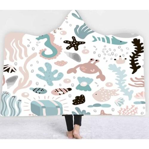 Moon unicorn Hooded Blankets Cloak Thick Warm Hooded Blankets Sherpa Fleece Throw Blanket With Hat Kid Adult Wearable Blankets