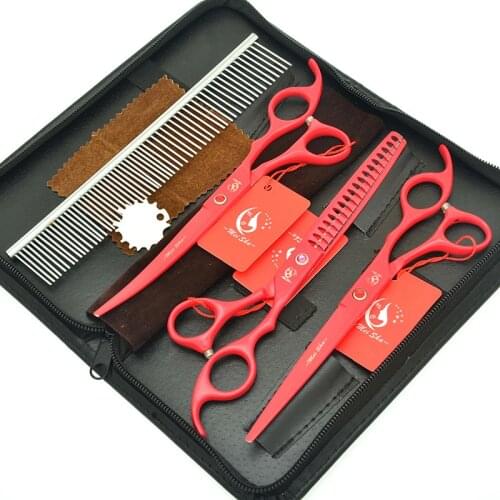 Meisha 7 inch Japan 440c Pet Dog Grooming Straight Cutting Curved Scissors Kit Fish Bone Thinning Scissor for Groomer HB0142