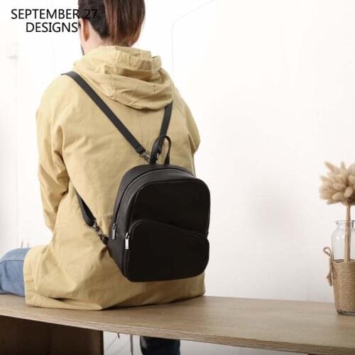 New Fashion Women Mini Backpack Genuine Leather Luxury Handmade Female Small Daypacks 100% Cowskin Casual Lady Travel Backpacks