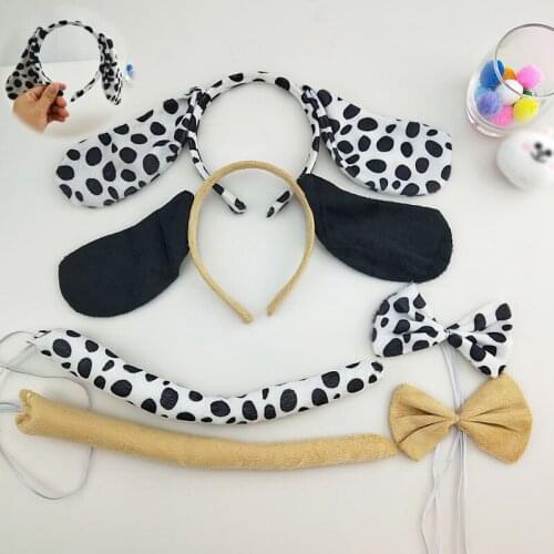 Tail and Bow Fancy Dress Dalmatian Ears Costume Headband Tie Set Party Hen