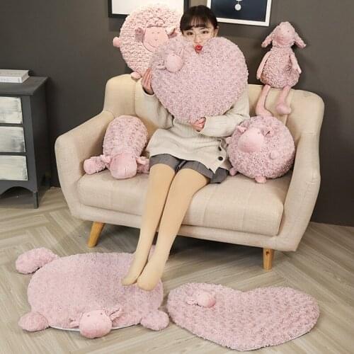 New Pink Sheep Style Door Chair Mats Love Heart Pillow Lying Posture Standing Round Animal Plush Toy Christmas Present 1pcs/Pack