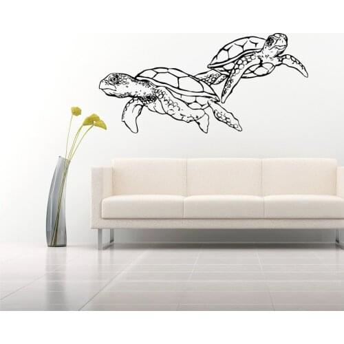 Swimming Sea Turtles Double Art Designed Wall Stickers Home Special Bathroom Decorative Vinyl Cool Wall Murals Decal W-670