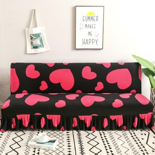All-inclusive Sofa Bed Cover No Armrest Black Color Heart Print Sofa Slipcovers for Living Room Modern Home Decor Housse Canapé