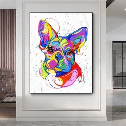 Posters and Prints Home Decor Wall Art Canvas Painting French Bulldog Colorful Animal Picture Print for Living Room Cuadros