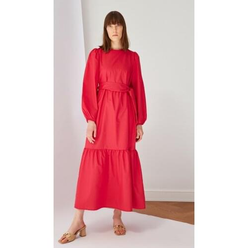 Trendyol Modest Fuchsia Belted cotton Poplin Dress hijab clothing, dress, muslim fashion, 100 cotton, casual, discount