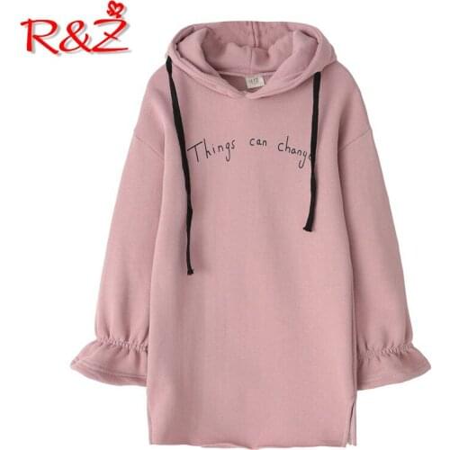 R&Z childrens dress 2019 spring and autumn new girls long-sleeved dress cotton long letter hooded sweater dress