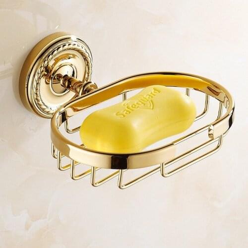 Luxury Gold Polished Brass Wall Mounted Bathroom Soap Basket Bath Soap Dish Holders Bathroom Accessories BD769