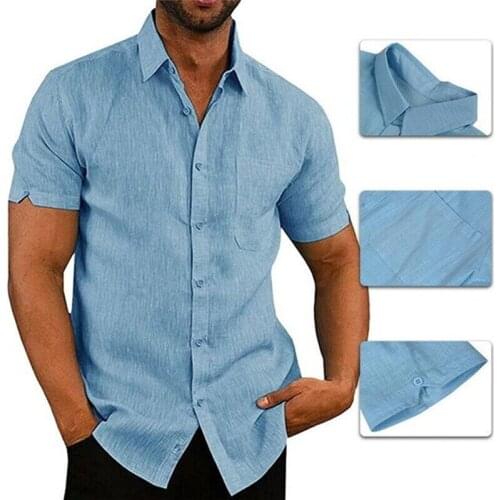 2021 NEW Fashion Mens Summer Casual Dress Shirt Mens Button Down Short Sleeve Linen Shirts Fitness Male Solid Shirts Costume