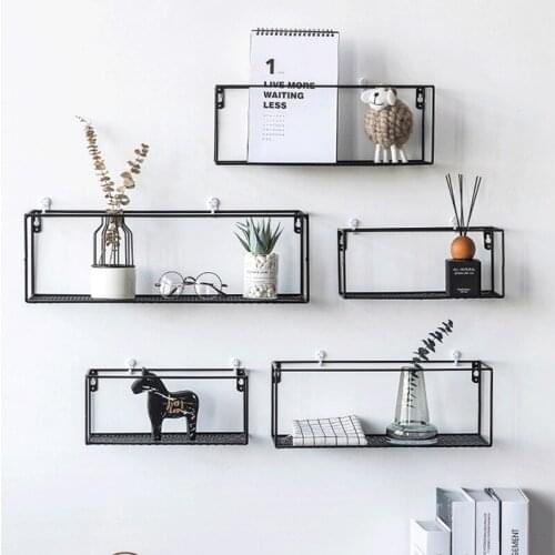Nordic Simple Wrought Iron Wall-Mounted Storage Rack Sundries Book Grid Rack Home Creative Storage Rack Organizer