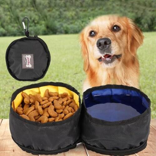 Foldable Double Dog Bowl Pet Feeding Cat Water Food Bowls Portable Waterproof Travel Bowl Dogs Lunch Box Christmas Gift