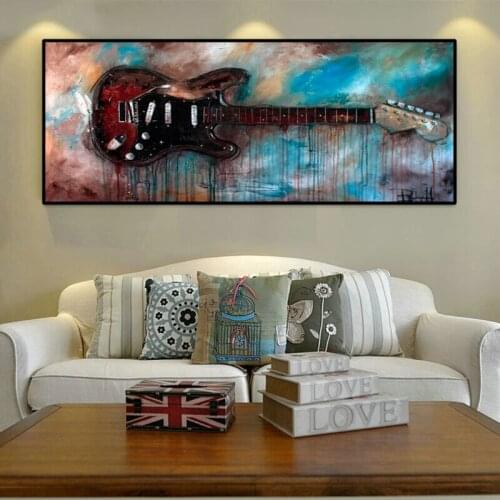 Modern Oil Painting Wall Art Pictures for Room Decoration Abstract Watercolor Guitar Posters and Prints on Canvas Decor No Frame