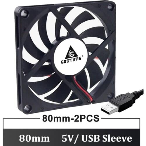 Gdstime 80mm 5V USB Fan 80mm 8cm 8010 8015 8025 Brushless DC Cooling PC Computer Case Fan Cooler with Fan Grill