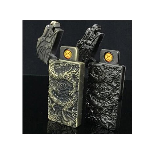 Hight Quality Bronze Case Dragon Head Shaped USB Electronic Lighter Windproof Flameless Lighter
