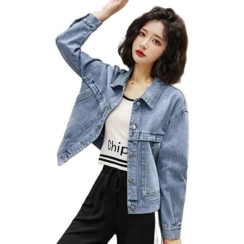 Womens Denim Jacket Autumn 2021 New Korean Style Loose Fashion Foreign Style Short Simple Letter Embroidery Top Trend