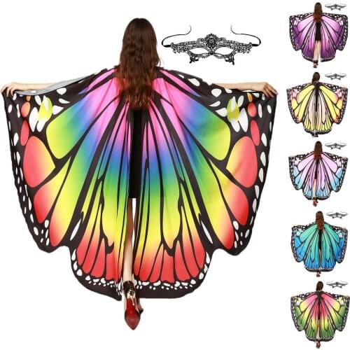 Rainbow Women Butterfly Wings Shawl Masque Fairy Ladies Dance Costume Accessories Halloween Girls Performance Clothing