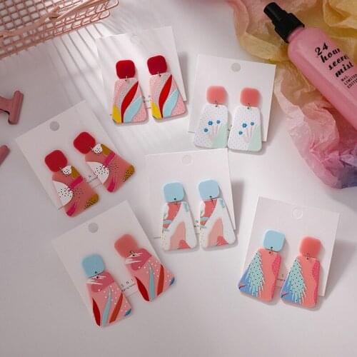 LOVOACC Mutliple Colorful Print Arcylic Earrings for Women Girls Korean Rainbow Pink Planet Drop Dangle Earrings Oorbellen 2021