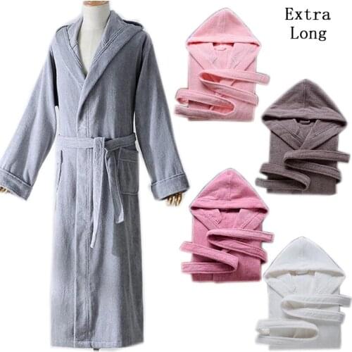 Winter Bathrobe Hooded Thick 100% Cotton Mens robes Five-star Hotel Robes Women Long-Sleeve Absorbent Terry Fleece Pijamas