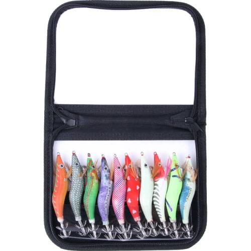 10Pcs Fishing Lure Set Squid Jigs 2.5# 3.0# 3.5# Hook Wooden Shrimp Fishing Lures Artificial Wood Shrimp Fishing Tackle