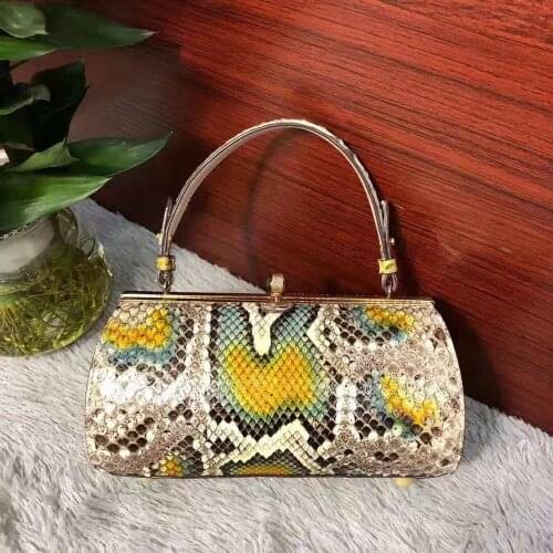 100% Real/Genuine snake Skin Women tote Handbag colorful python skin lady evening clutch tote bag purse