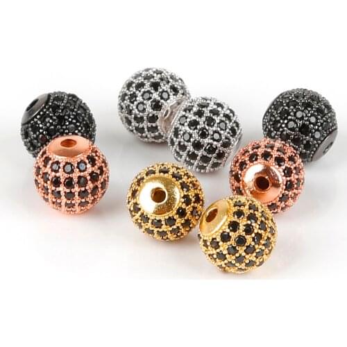 Wholesale 2Pcs Black Spacer Beads Copper Crystal Round Beads Charm For DIY Bracelet Making Jewelry Making Accessories