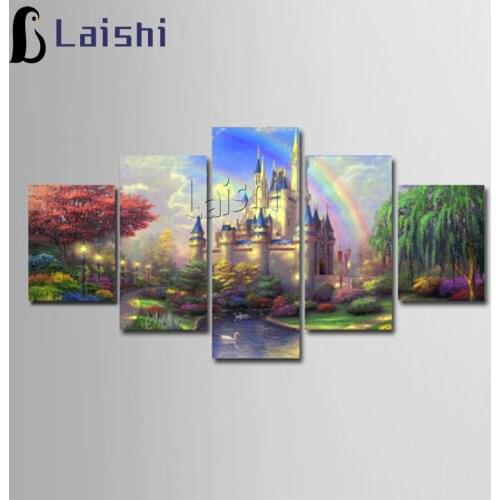 5pcs DIY diamond embroidery Fairy tale castle, rainbow full square round diamond painting mosaic stickers home decoration