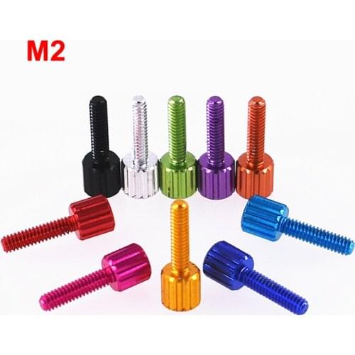 5PCS M2 Aluminum Alloy Knurled Thumb Screws Round Flat Head DIY Computer Case Adjust Screw Multiple Color Length 4/8/12/15mm