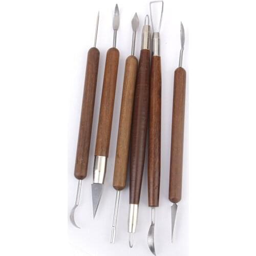 6pcs/set Wooden Handle Pottery Clay Sculpture Carving Modeling Tools Pottery Ceramics Tools Wax Carving Sculpt Carving Tool